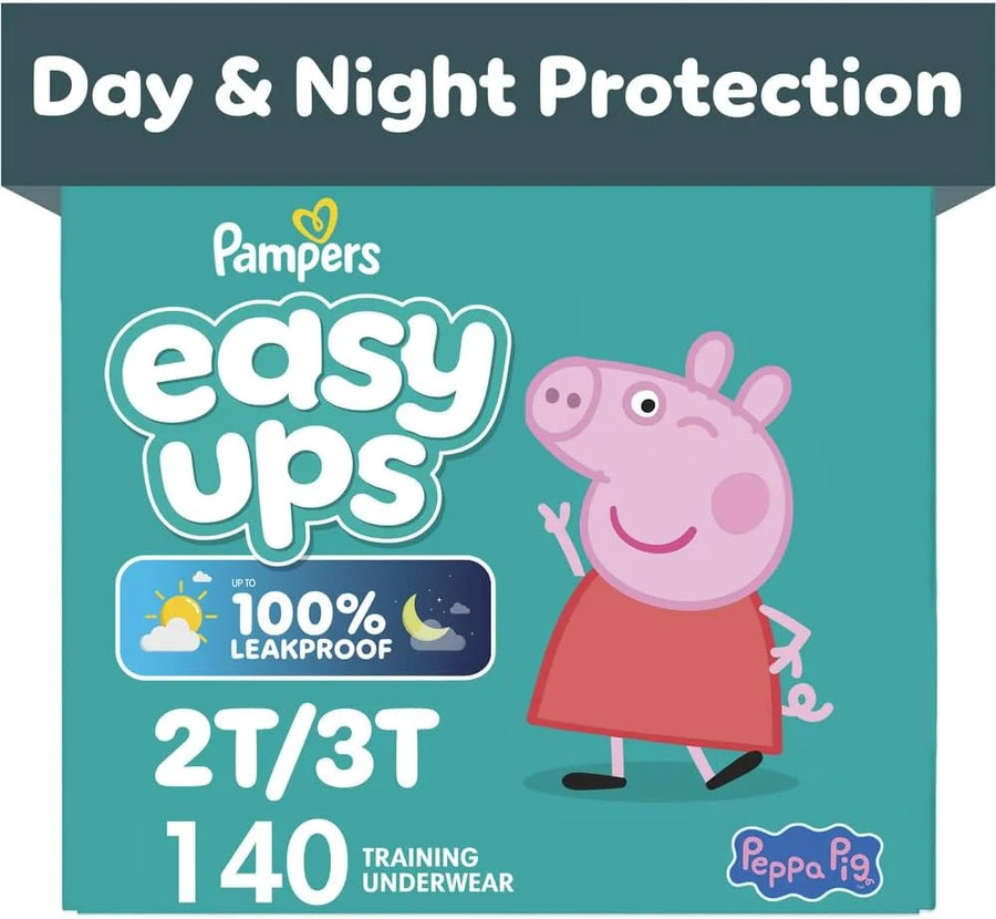 Easy Ups Girls & Boys Potty Training Pants, Size 4 (2T-3T), 140 Count, Peppa Pig Absorbent Pull Up Training Underwear, Up to 100% Leakproof Day and Night, Hypoallergenic