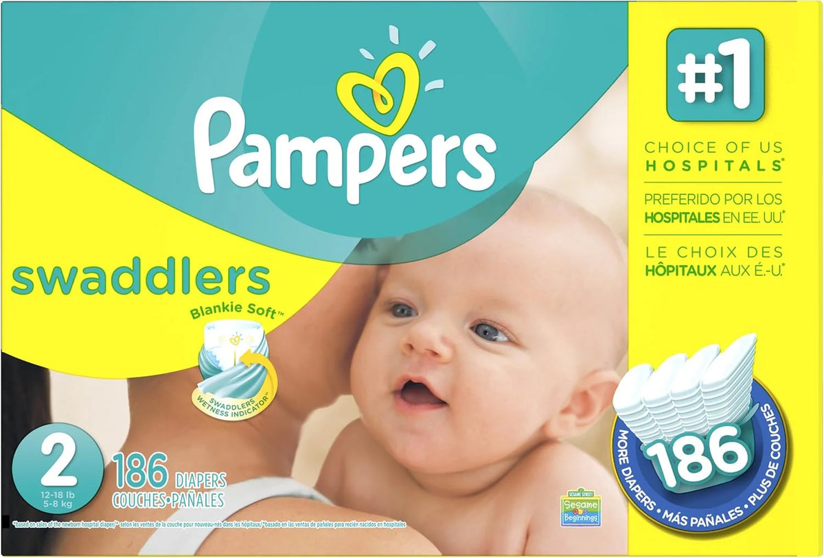Pampers Swaddlers Diapers Size 2 186 Count (old version)