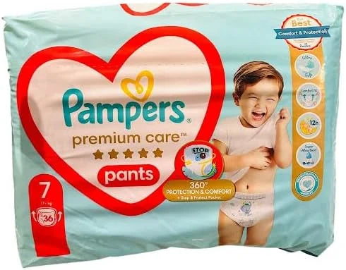 Pampers Pants Nappy Size 7 (17+ kg), Premium Care, Pack of 36, 360° Fit, Ultra Foam for Comfort and Best Protection