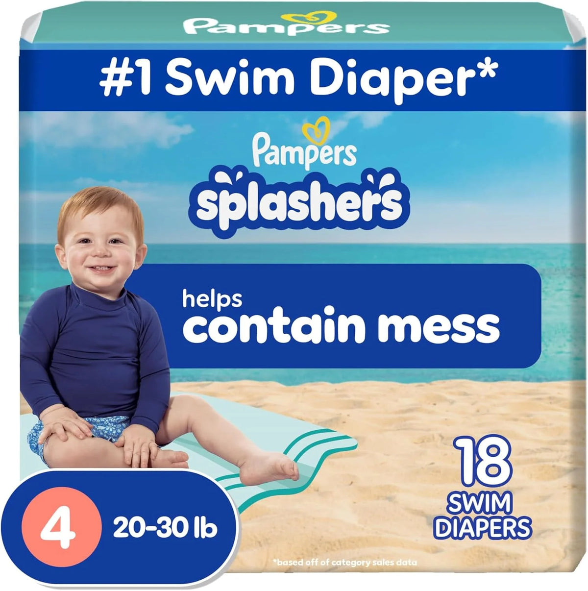 Pampers Splashers Swim Diapers, Size 4, 18 Count, Disposable Swim Diapers, Contains Mess, No Swell